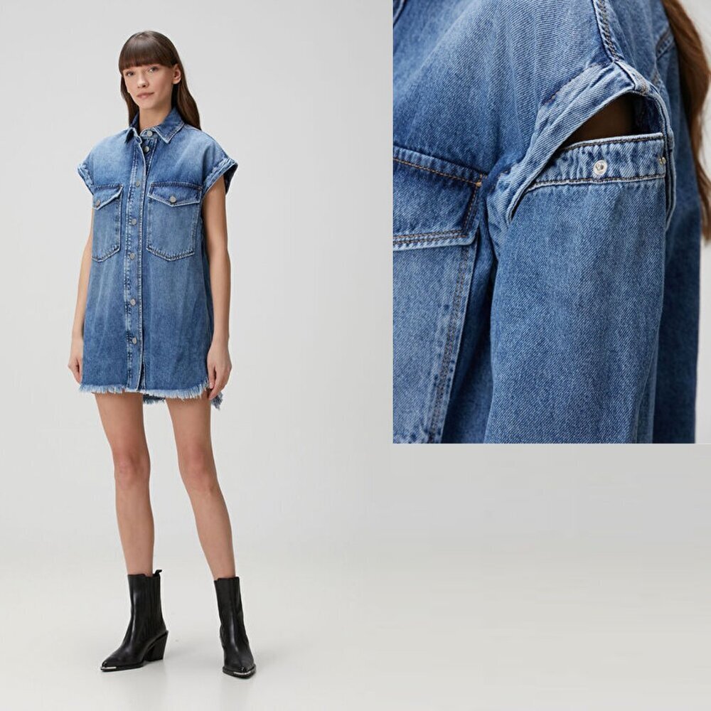 NWT New $269 AllSaints Faye Blue Oversized Denim Dress In Mid Indigo Size M - Picture 2 of 11